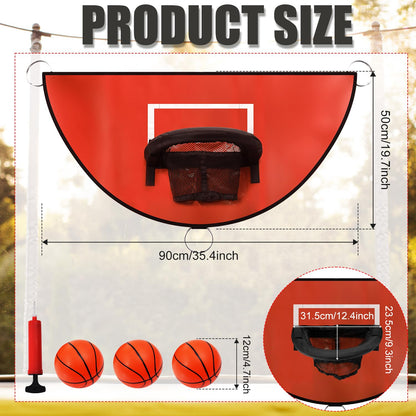 Trampoline basketball hoop, tearaway rim for dunking Trampoline basketball attachment with mini basketballs Trampoline accessory for kids, adults for indoor and outdoor use (Red)