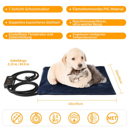 Toozey Cat & Dog Heating Pad 45*45cm, Adjustable Timing & Temperature Safe Electric Pet Heating Blanket, Soft Warming Blanket for Newborn/Small/Older Cat and Dog