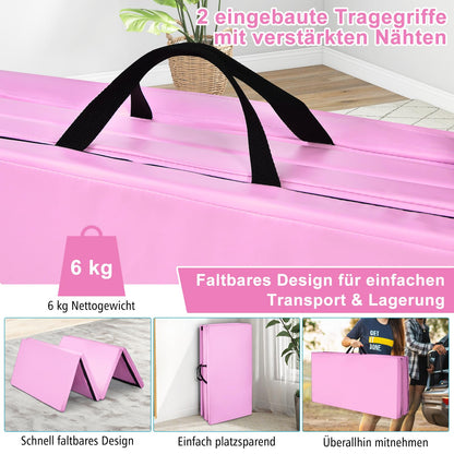 COSTWAY 240 x 120 x 5 cm soft floor mat, foldable gymnastics mat with Velcro closure and 2 carrying handles, gymnastics mat, foldable mat, fitness mat for gymnastics, yoga, home training (pink)