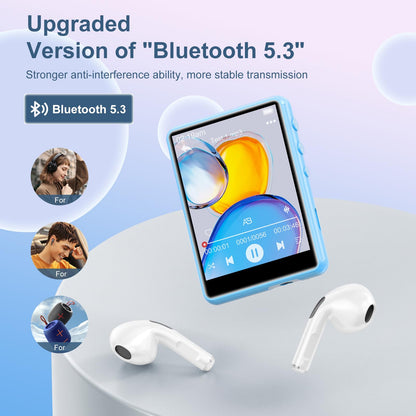 ZAQE 64GB MP3 Player Bluetooth 5.3 Stable, 2.4" Touchscreen MP3 Bluetooth Portable, HiFi Mp3 Player with Speaker, FM Radio, Voice Recorder, Includes Headphones, Supports up to 128GB (Blue)