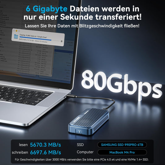 ACASIS 80Gbps M.2 NVMe SSD enclosure with cooling fan, compatible with Thunderbolt 5/USB4 V2.0. Supports MacBook Pro M4/M4 Pro and M4 Max, as well as Mac mini M4.