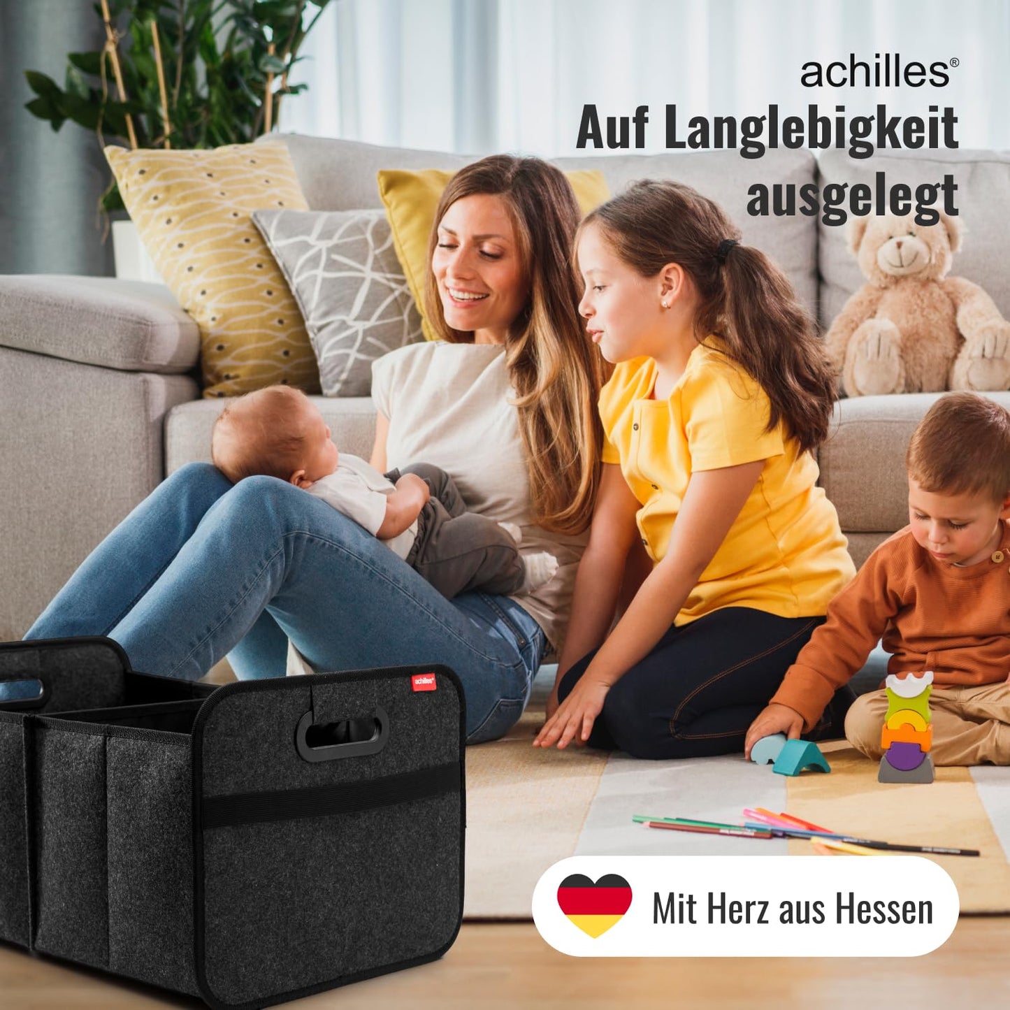 Achilles Car Folding Box XL - Felt Trunk Bag with Large Storage Space - Shopping Bag - Storage Box for Organized Storage (Anthracite)