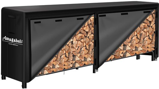 Amagabeli 244cmx61cmx107cm firewood rack Outdoor Wood Rack with Protective Cover Firewood Rack Outdoor Waterproof Firewood Rack Outdoor for Wood Stack Rack Storage Wood Suitable for Patio Storage