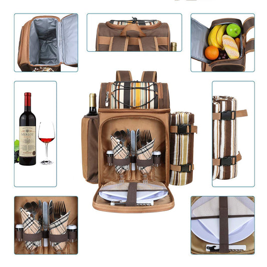 Hap Tim picnic backpack cooler for 2 people with insulated leak-proof cooler bag, wine holder, fleece blanket, cutlery set, perfect for beach, day trips, hiking, camping.