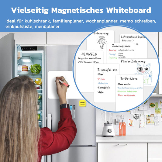 HOMiDEK Magnetic Whiteboard Refrigerator Magnet Board - White Board for Menu Weekly Planner, Shopping List, To-Do List - Memo Board for Office School Home with 3 Markers and Eraser, 33x51cm