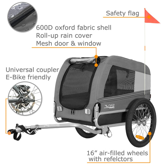 Tiggo VS Pets M Dog Trailer Bicycle Trailer for Dogs Dog Bike Trailer 80201 (Gray)