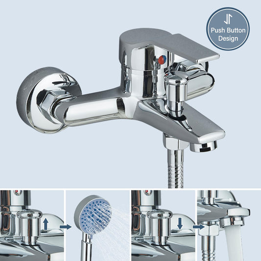 fyheast bathtub faucet with hand shower bathtub fittings set with 5 functions brass shower faucet water tap bathtub set with shower head and 1.5m hose for bathtub and bathroom chrome