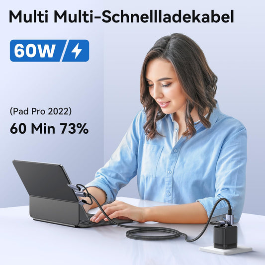Enablink 6 in 1 Multi USB C Charging Cable, 60W USB Cable, Multiple Fast Charging Cable with LED Display USB A/C to iP/Micro/Type C Nylon Universal Charging Cable for Galaxy S21/S20 Laptop Tablet Phone (1.2M)