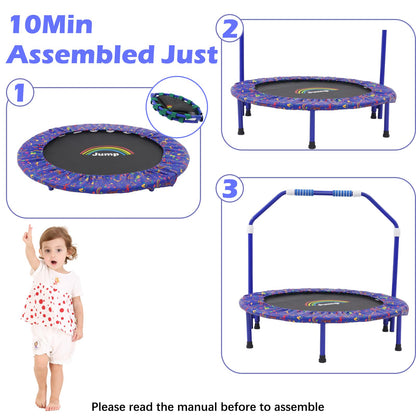 Trampoline for Kids|Approx. 91 cm diameter|Foldable rebounder for mini trampoline with foam handle, safety pads, and durable cover for indoor and outdoor use|Trampoline for jumping fitness (Blue)