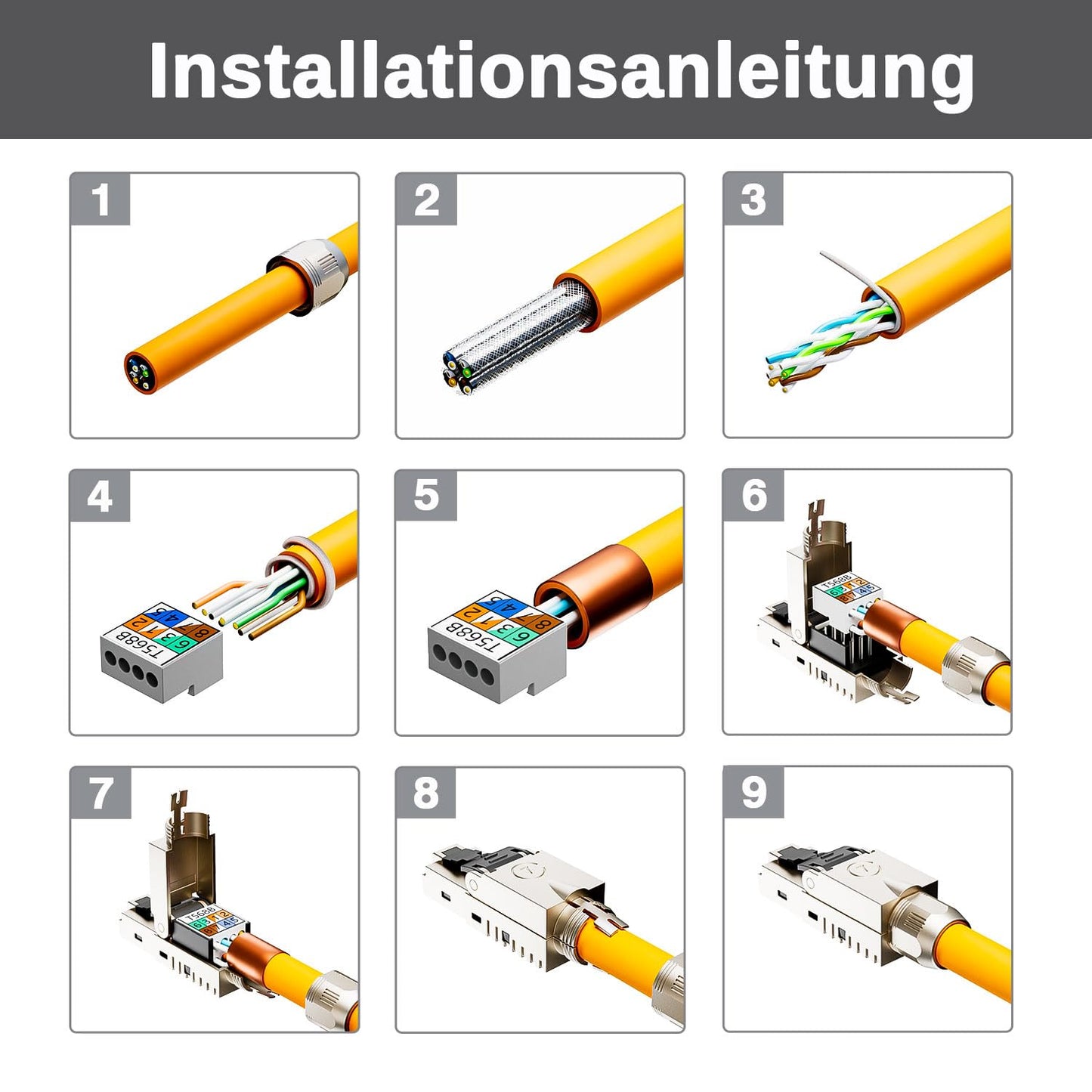 FGB 10 Gbps RJ45 CAT7 network plug Lan plug LSA shielded RJ45 plug tool-free for installation cable 600MHz for patch cables installation cables CAT7 CAT6A, 4 pieces