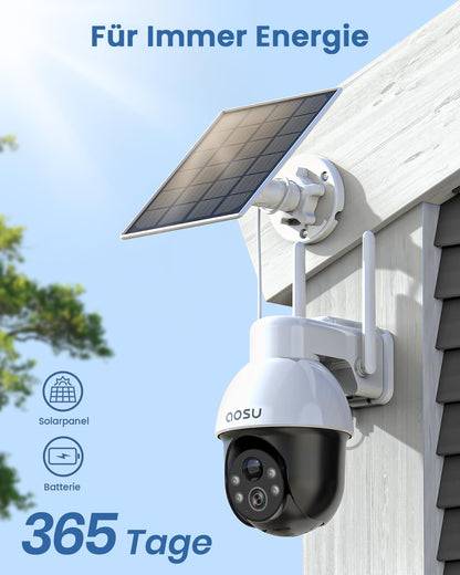 AOSU 3K Outdoor Battery Solar Surveillance Camera, 5MP Wireless WiFi Outdoor Security Camera, 360° Panoramic PTZ, Auto Tracking, Night Vision, 2 Pack.