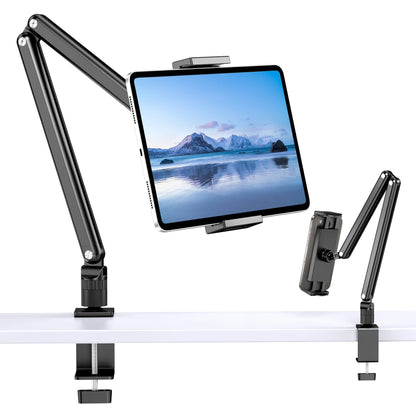 CreaDream tablet stand holder, aluminum iPad desk mount, tablet arm holder with 360° swivel metal base, suitable for iPad Air Pro Mini, Samsung Galaxy, Kindle, all 4.7-13 inch devices.