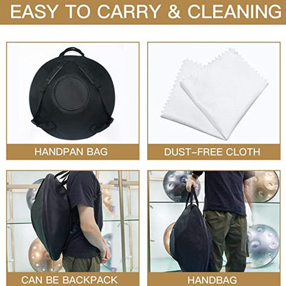 JTYX Handpan Drum 22 inch steel hand drum with soft carrying bag, 2 mallets, handpan stand, lint-free cloth - 9/10/12 notes (optional)