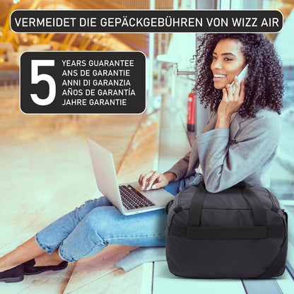 Aerolite 40x30x20cm Ryanair and Wizz Air Maximum Size Under Seat Cabin Bag, Foldable Premium Carry-On Bag, Small Lightweight Ryanair Carry-On Bag 40x30x20, Black
