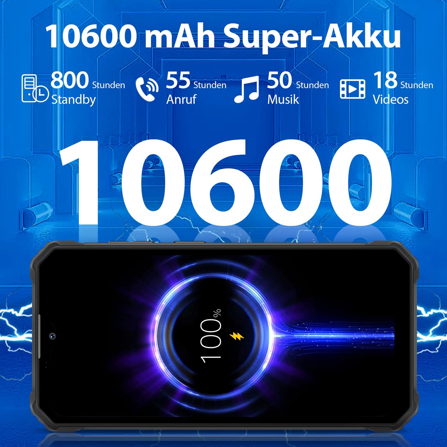 OUKITEL WP23 Outdoor Smartphone Unlocked Android 13.0, 7GB+64GB Waterproof, 10600mAh, 6.5" HD+, 13MP+5MP Panorama Camera, Dual SIM 4G, NFC/Face ID/OTG/GPS/IP68, Orange