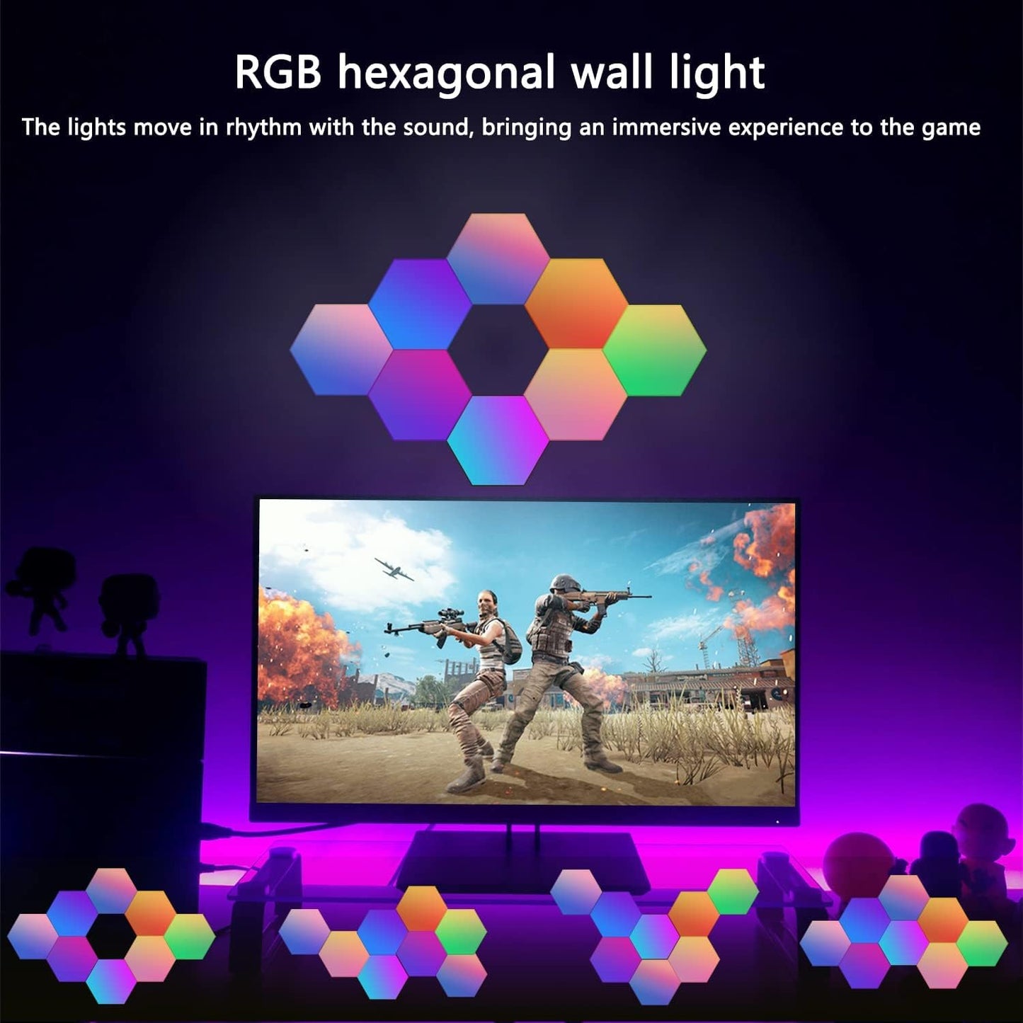 Hexagon LED Panels - 8 pieces Hexagon RGB Smart Wall Light Indoor Creative decorative Hexa LED Light Panels Music Sync for room & Gaming Decor