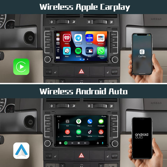 Hikity DAB/DAB+ Android 13 Car Radio for VW Touareg 2004-2011 Transporter T5 Multivan 2004-2009 with Wireless Carplay Android Auto 7-Inch Screen Radio with GPS WiFi FM RDS HI-FI Rearview Camera