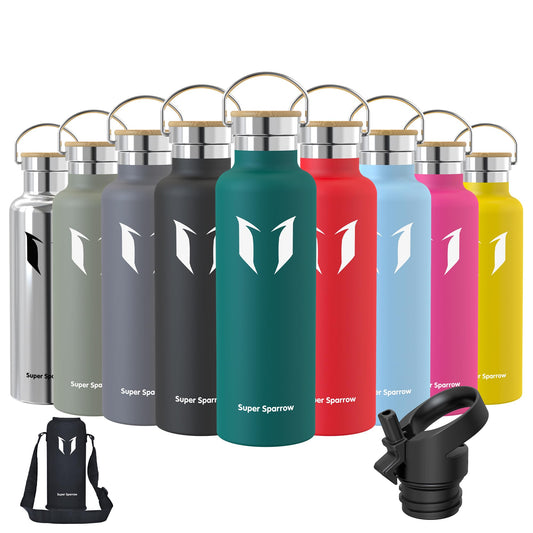 Super Sparrow stainless steel water bottle - 750ml - insulated bottle Perfect thermos for running, fitness, yoga, outdoor and camping | BPA free