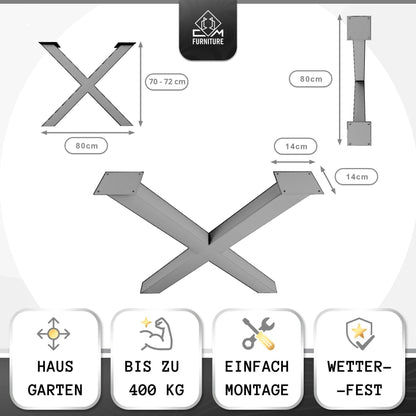 CM Furniture X-Form Table Legs Height Adjustable Metal Anthracite X Outdoor/Home TABLE BASE 80x72 cm Garden Table Desk Dining Table Furniture Legs Table Feet Living Room Anti-Scratch Pads 2 Pieces