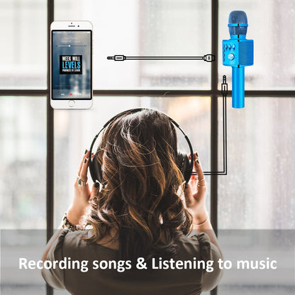 BONAOK Bluetooth Karaoke Microphone Wireless, Karaoke Microphone Echo, Home Party Microphone for Kids with Recording Function, Ideal for Music Playback and Singing, KTV, for iOS/Android/Smartphone (Blue)