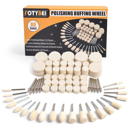 80PCS Wool Felt Polishing Wheels, Wool Felt Mounted Mandrel Polishing Set with 1/8" Shank Polishing Accessories for Dremel Rotary Tool Jewelry Metal Glass