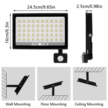 NATPOW LED floodlight with motion sensor outdoor, 100W LED floodlight with IP66 waterproof 6000K super bright spotlight outdoor spotlight for garden garage sports field backyard