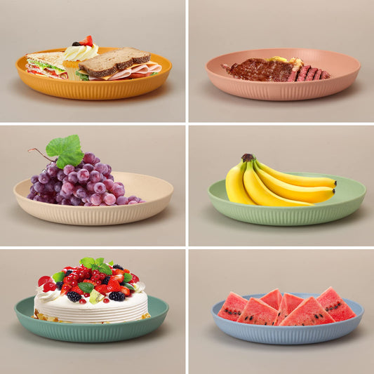 CSYY 6 Piece Plates, Unbreakable Dinner Plate Set, Deep Plastic Picnic Plate Set 22.5cm/9inch Camping Plates for Salad Pasta Party Home Microwave and Dishwasher Safe