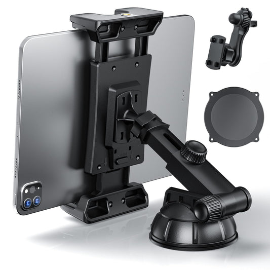 XWXELEC Tablet Holder for Car, iPad Holder for Car, Universal Windshield and Dashboard Mount, 360° Rotating Adjustable, Stable and Washable TPU Suction Cup, for 7"-12.9" Tablet Holder