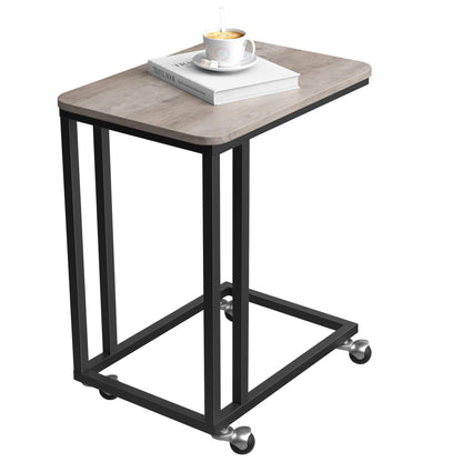 VASAGLE side table, coffee table with wheels, C-shape, mobile coffee table, 35 x 50 x 60 cm, living room table with metal frame, for coffee and laptop, industrial design, greige-black LNT050B02