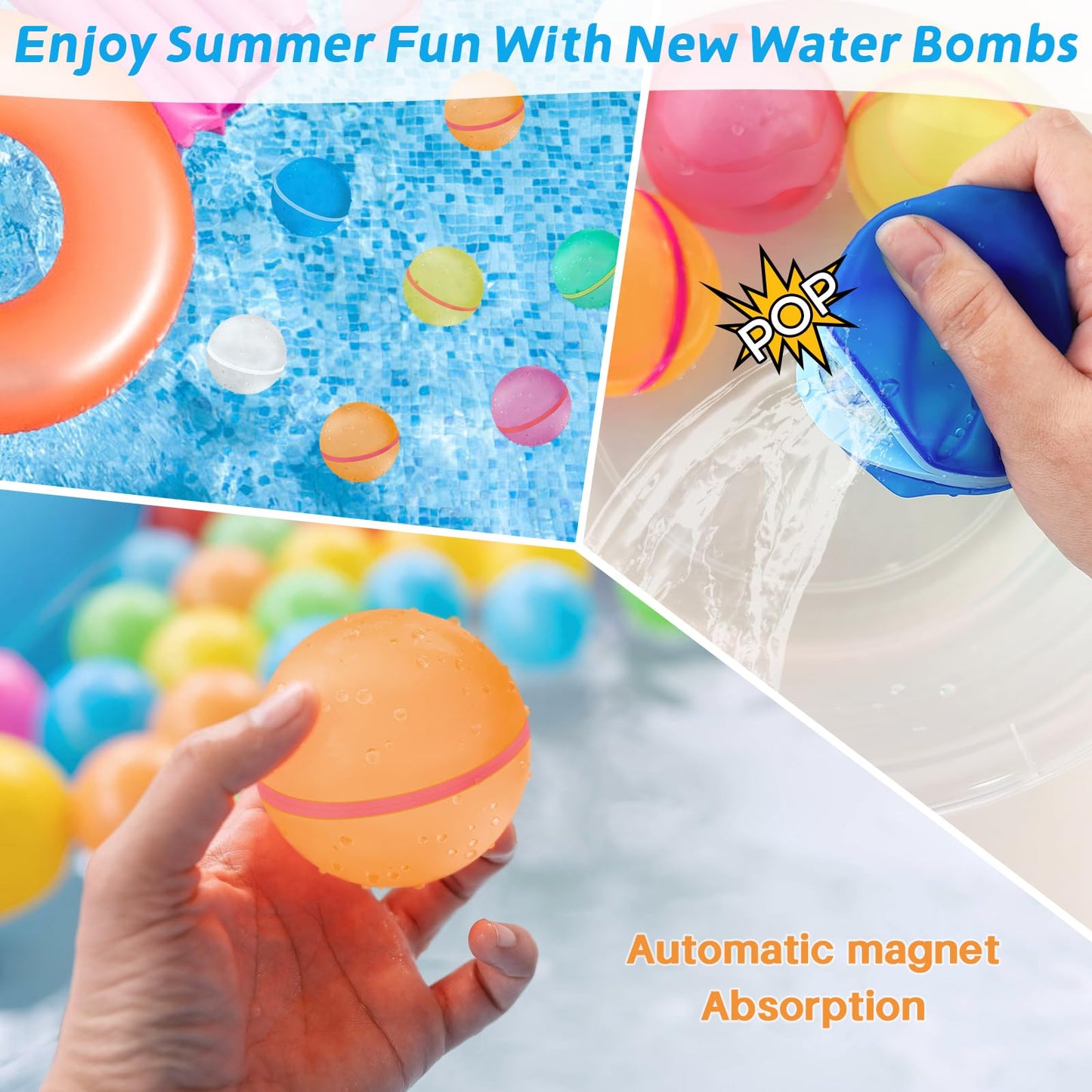 Reusable water balloons, 12 pieces of self-sealing magnetic splash balls for kids, adults, beach, pool party, water toys, outdoor summer fun.
