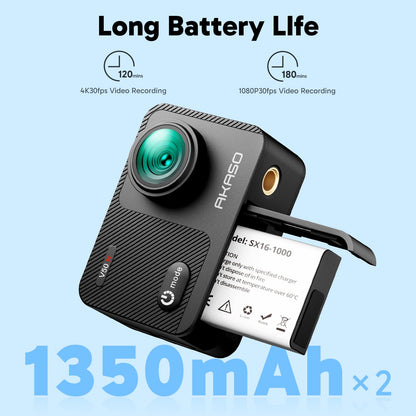 AKASO Action Cam 4K30FPS Underwater Camera WiFi 40M EIS Anti-Shake Action Camera 4X Zoom with Touchscreen, Remote Control, Waterproof Housing, Helmet Accessories Kit V50X