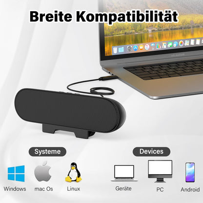 ADELGO PC speakers USB, portable computer speakers for desktop, laptop, mini soundbar speakers with clip-on design for monitor, plug and play