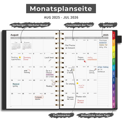 EMSHOI Calendar 2025 2026, Appointment Calendar 2025, Weekly Planner A5 with 30-minute intervals, School Planner Notebook for August 2025 to July 2026 - Black