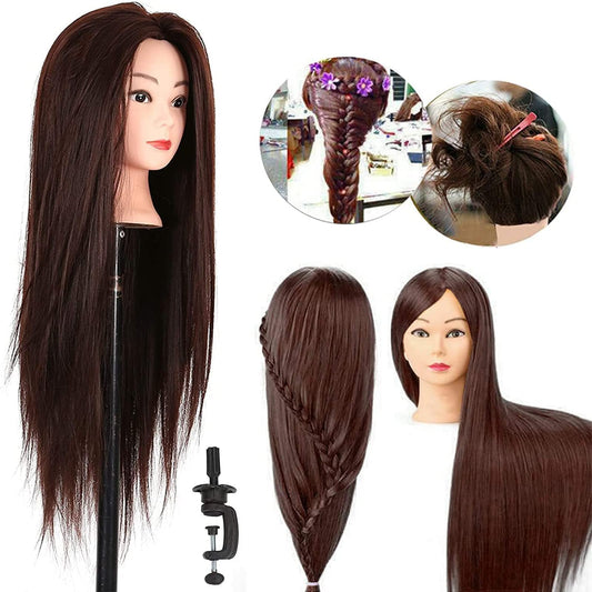 Youyijia Practice Head Training Heads 24" Mannequin Head Hair With Holder Training Head Hairstyling doll head Mannequin Head Holder (brown)