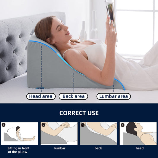 NOFFA Reading Pillow for Bed and Sofa - Memory Foam Wedge Pillow - Ergonomic Backrest Headrest - Perfect for back support while relaxing, playing, reading, or watching TV - Wide