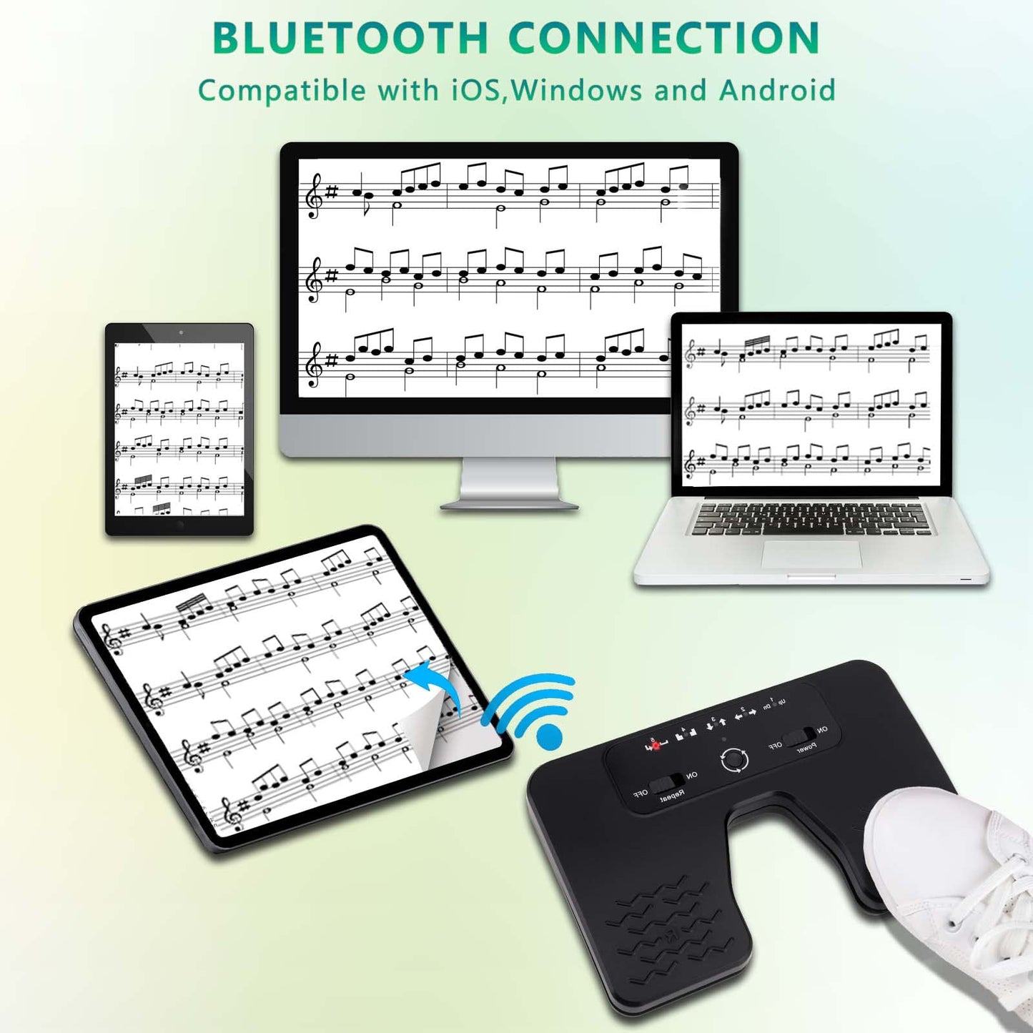 Tavsou Bluetooth page turner pedal for tablets smartphones rechargeable silent modern.