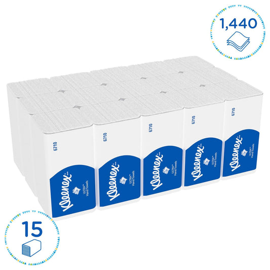 Kleenex Ultra Paper Towels with Interfold Folding 6710, 3-ply paper towels with V-Fold, featuring Airflex technology and FSC paper, 15 packs x 96 towels (1,440 folded towels).