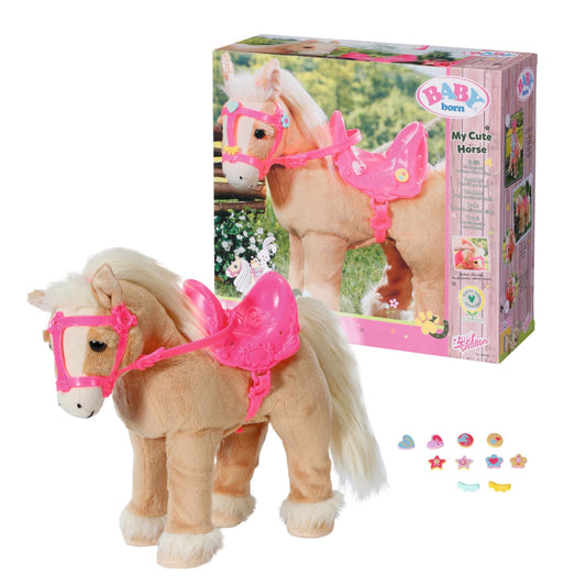BABY born, doll horse, BABY born My Cute Horse, interactive horse with walking and sound function, plush, pink saddle and bridle, as well as pins for decorating, 831168, Zapf Creation