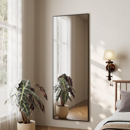 Koonmi full-body mirror, 41x127cm wall mirror with 2 adjustable hanging hooks, hanging mirror with aluminum alloy frame for wardrobe and bedroom, black