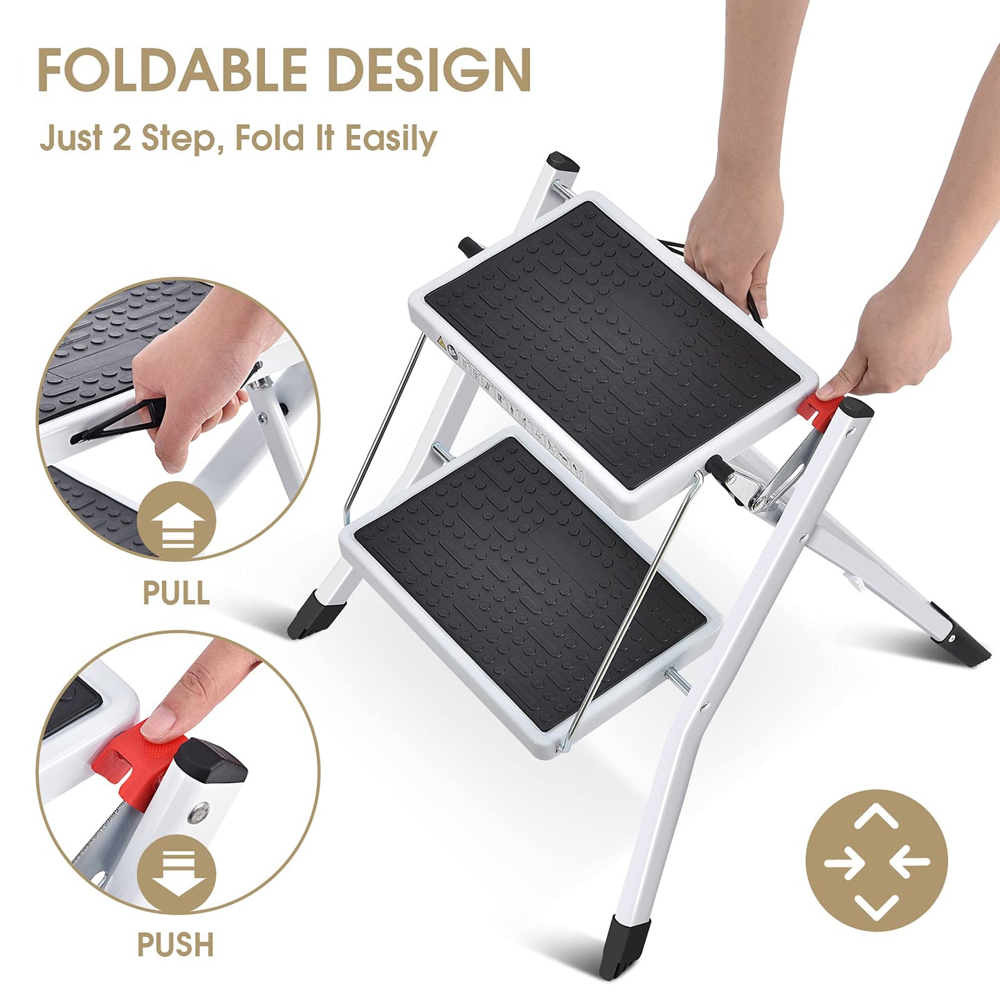 KINGRACK Step Stool, Foldable Step Stool, (White)