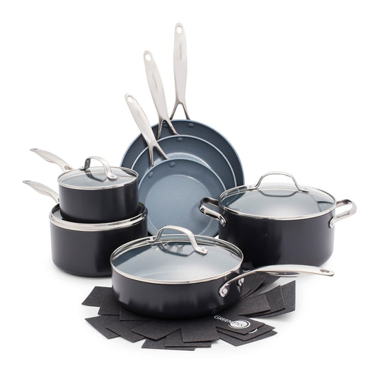 GreenPan Valencia Pro Hard-Anodized Healthy Ceramic Nonstick 11-Piece Cookware Set, Pots and Pans, PFAS-Free, Includes Skillets, Saute Pans, Induction, Dishwasher Safe, Oven Safe, Gray