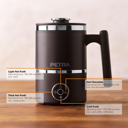 Petra PT5133VDEEU10 Chocolisse hot chocolate machine with whisk, 300ml/150ml milk frother, cold function for iced coffee, hot/cold, light/thick foam, touch control panel, Black
