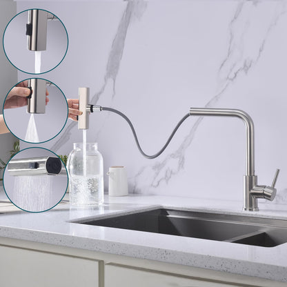 HOMELODY kitchen faucet, pull-out kitchen faucet with 3 spray modes, sink faucet with sprayer, kitchen faucet 360° rotatable, stainless steel brushed kitchen mixer.
