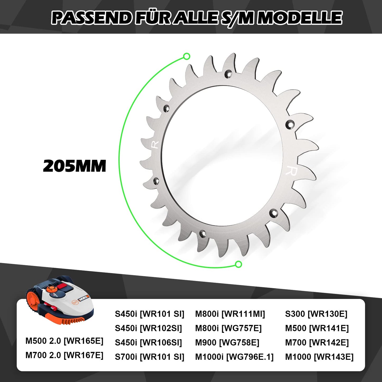 Spikes for robotic mower traction enhancement for Worx S/M - wheel size 205mm - 12x stainless steel screws - traction enhancement for robotic mowers