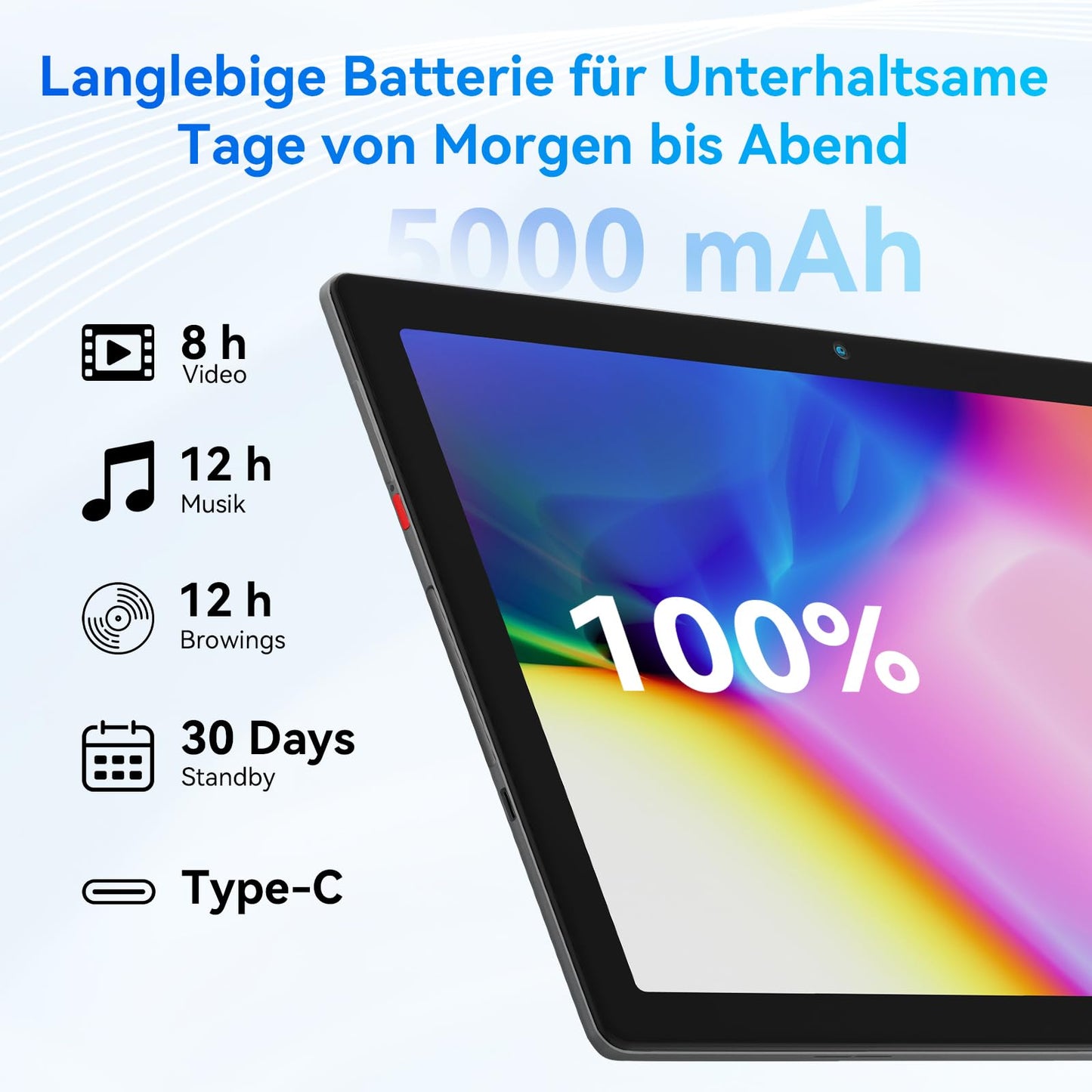 Yicty Tablet 10 Inch Android Tablets 6GB RAM + 64GB ROM Quad-Core 5000mAh 1280 x 800 HD Touchscreen 5MP + 8MP HD Camera Bluetooth 5.2 Tablet PC (Gray)