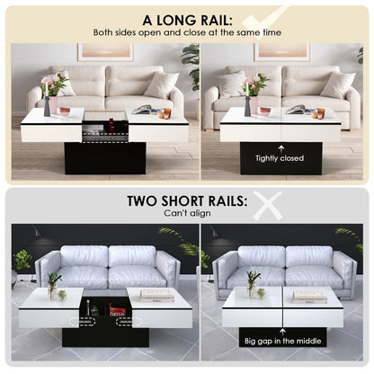 VOWNER Coffee Table, Modern Coffee Table, Extendable Desk, Living Room Table with 2 Storage Spaces, High Gloss Finish, Living Room Table 129 x 58 x 40 cm (White)