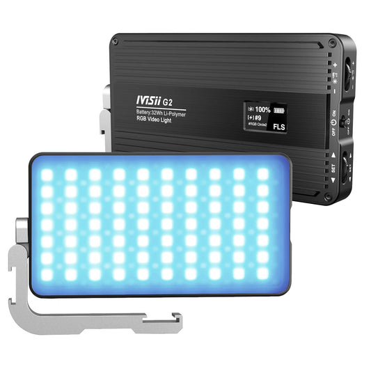 IVISII G2 RGB portable camera light, built-in 4300 mAh lithium battery, video conference lighting, 2600-10000 K, 12W full-color LED light panel for photography, studio, wedding shots