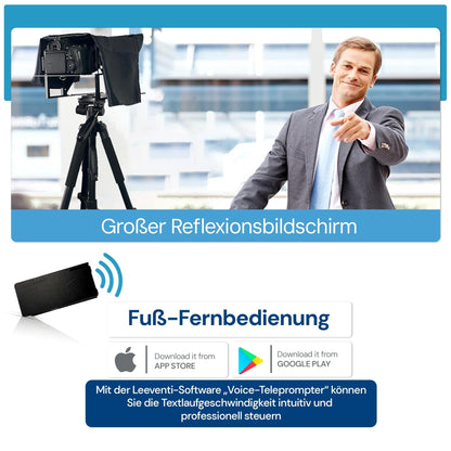 Leeventi Teleprompter compatible with iPad, tablet, smartphone, and DSLR camera. Control via remote or app. Compatible with Android and iOS. Great for video recordings (Version 4.0).