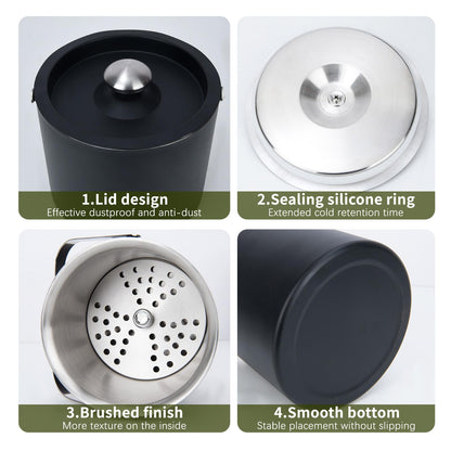 3L Modern insulated ice bucket with silicone lid,stainless steel ice cube container,double-walled stainless steel ice bucket,ice container for ice cubes ice bucket with strainer tongs,ice cooler for beer,champagne,wine