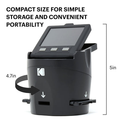 KODAK Digital Film Scanner converts negatives and film slides in 35mm, 126, 110, Super 8, and 8mm to JPEG. Features large tiltable 3.5-inch LCD display and EasyLoad films. RODFS35 Black.